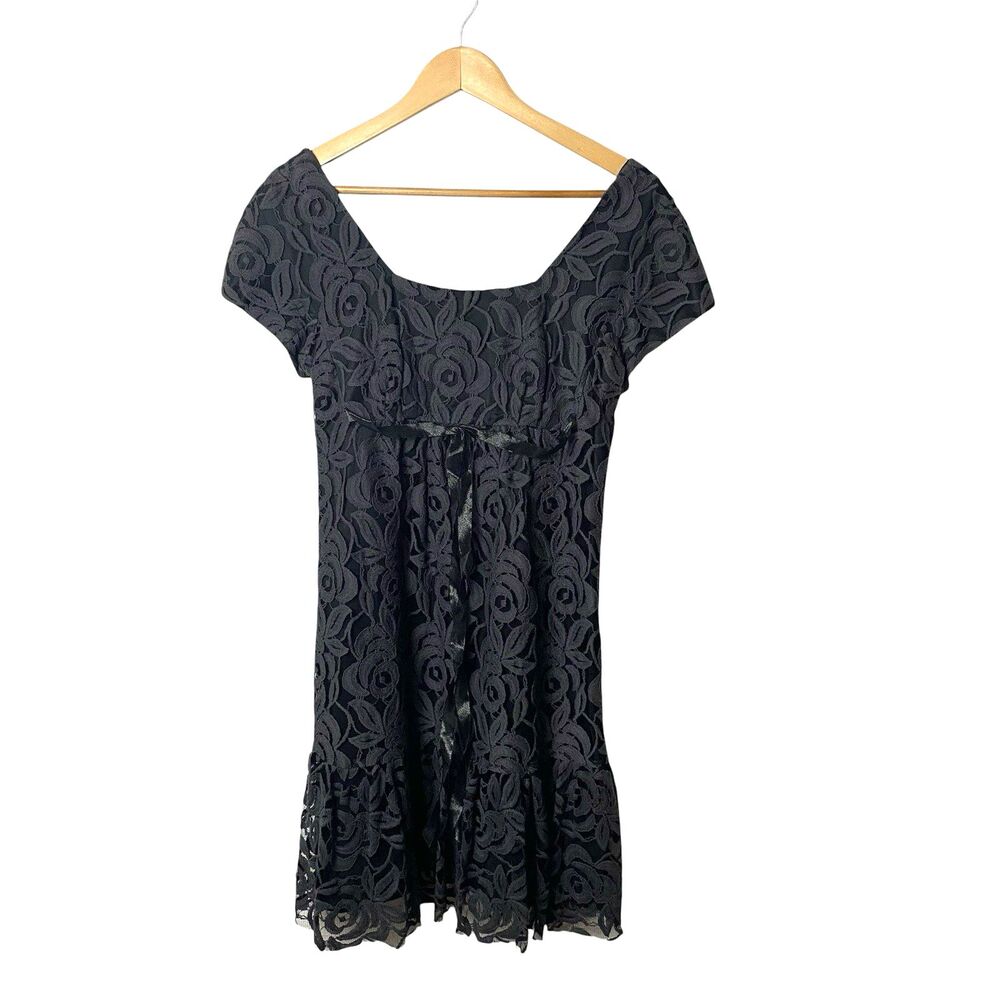 Anna Sui Women 4 Black Floral Lace Dress Fit Flare Babydoll USA Whimsigoth Fairy